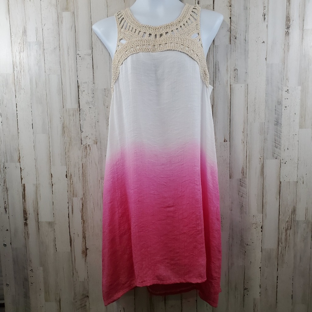 Water Lily Womens Dress S Pink Ombre Crochet Yoke Boho Sleeveless T3